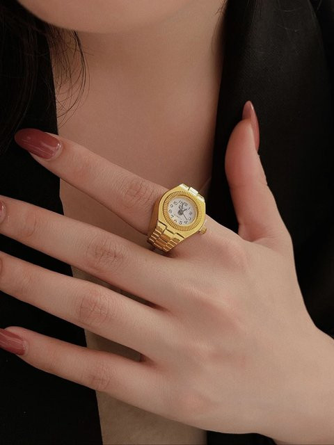 Ring Fingeruhr, Quarz, Edelstahl, Gold, Unisex - Bild 1