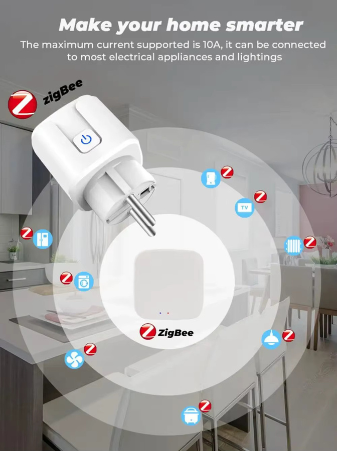Tuya Zigbee Smart Stecker 20A EU mit Stromüberwachung und Sprachsteuerung für Alexa, Google Home und Yandex in Weiß oder Beige - Bild 3