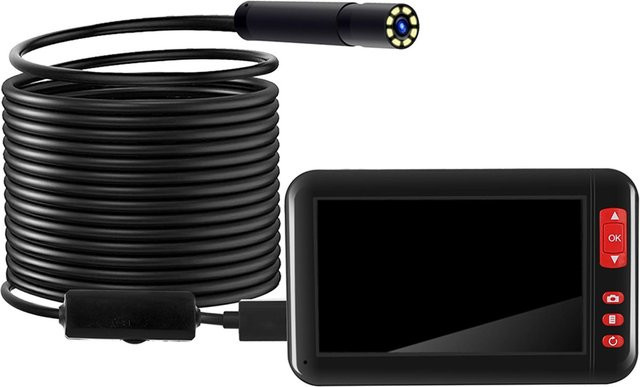 Honor Electronics Industrielle Endoskop-Inspektionskamera mit 8-mm-Objektiv, 8-teiliger LED-Beleuchtung und 4,3 Zoll Display in Schwarz, 10m Kabellänge - Bild 1