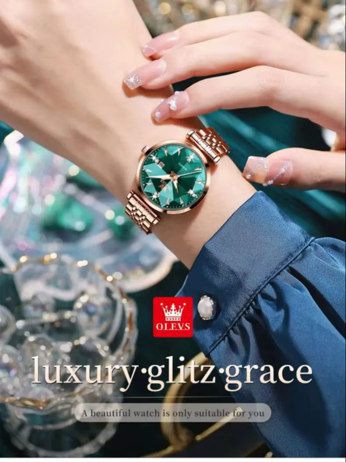 OLEVS Armbanduhr, Analoguhr, Edelstahl, Roségold, Weiß, Zirkonia, Damen - Bild 7