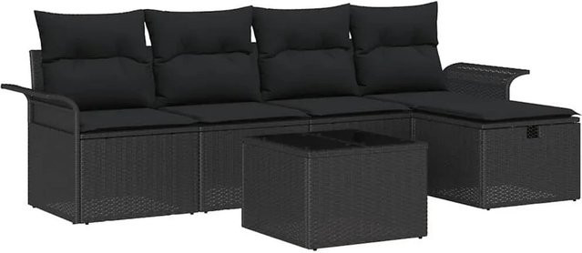 vidaXL Gartensofa-Set in L-Form mit Polstermöbeln und Kissen, Schwarz - Bild 1