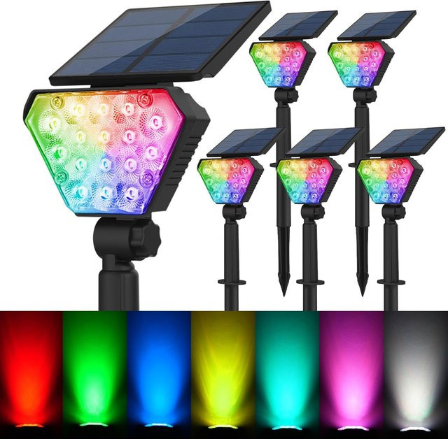 6er Set Crepow RGB Solar Strahler mit Farbwechsel, Wasserdichte LED Gartenleuchten in Schwarz für Outdoor Dekoration - Bild 1