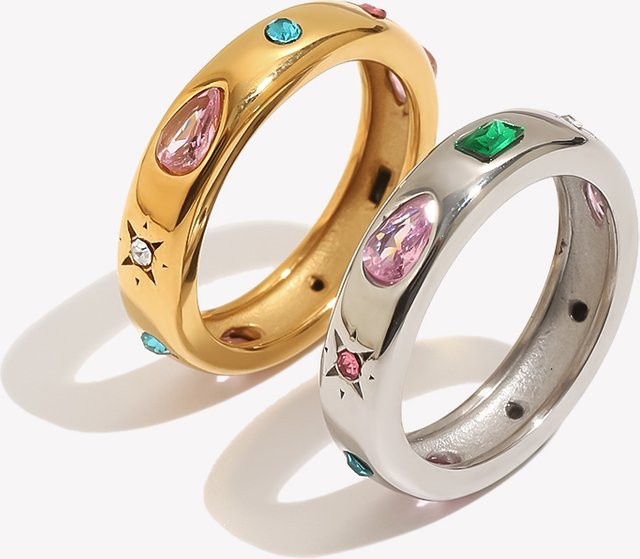 E.B.belle Ring, Edelstahl, Gold, Zirkonia, Unisex - Bild 1