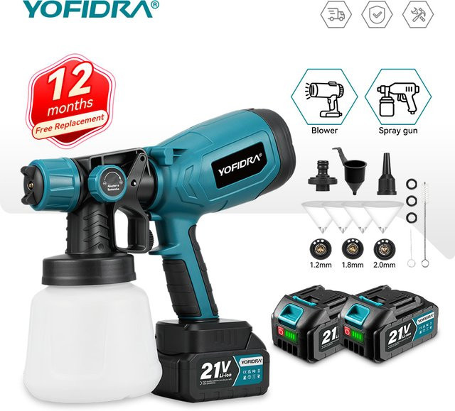 YOFIDRA Elektrische Spritzpistole HVLP, kabelloser Farbsprüher mit 1000 ml Fassungsvermögen, kompatibel mit Makita-Akkus für Auto, Möbel und Stahlbeschichtungen - Bild 1