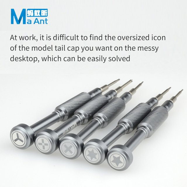 MaAnt MY-901 Präzisions-Schraubendreher-Set in Silber für Handy-Reparaturen mit Y0.6, PH000, 0.8 M2.5, T1 und T2 - Bild 1