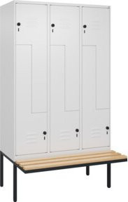 C+P Z-Spind Classic PLUS Sitzbank mit 6 Fächern, Buche-Hartholz und Sicherheits-Drehriegel, Farbe: Weiß/Grau, B/T/H: 212,0 x 120,0 x 81,5 cm - Bild 1