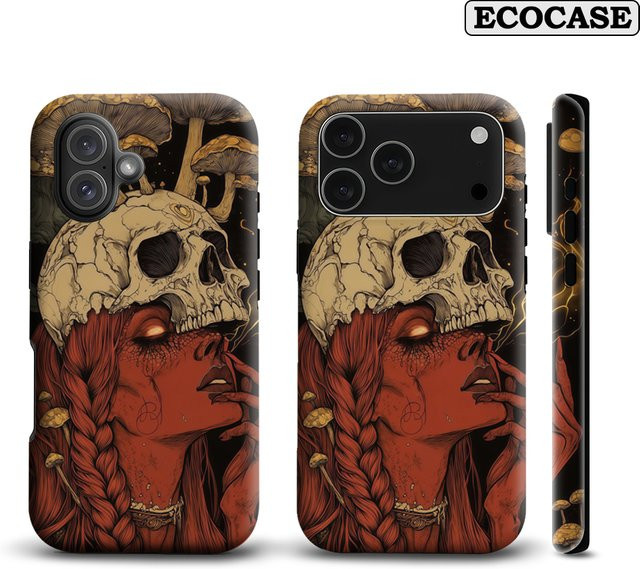 Handyhülle mit Totenkopf und Pilz Design für Apple iPhone 11 bis iPhone 17 Pro Max Plus, mehrfarbig, doppelschichtige Rückseite - Bild 1