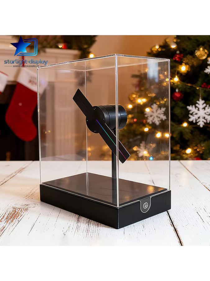 OIMG 3D-Hologramm-Projektionsventilator mit Acrylgehäuse und eingebauter Batterie, Schwarz - Bild 4