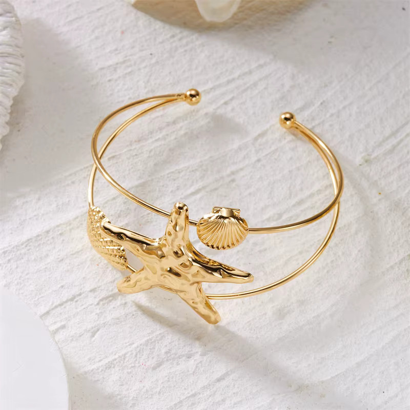 RINHOO FRIENDSHIP Armreif, Goldfarben, Seestern, Muschel, Damen - Bild 3