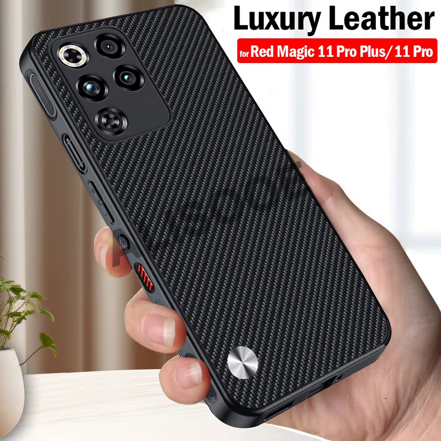 Luxus Schutzhülle aus PU-Leder mit Fasertextur für Nubia Red Magic 11 Pro Plus in Orange und Schwarz - Bild 2