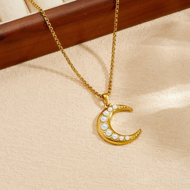 xiyanike Halskette mit Perlenanhänger, 316L Edelstahl, Gold, Damen - Bild 1