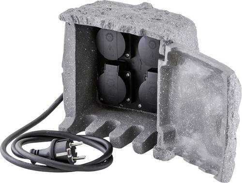EVN Gartensteckdose 4fach in Granit-Grau mit Steinoptik - Bild 1