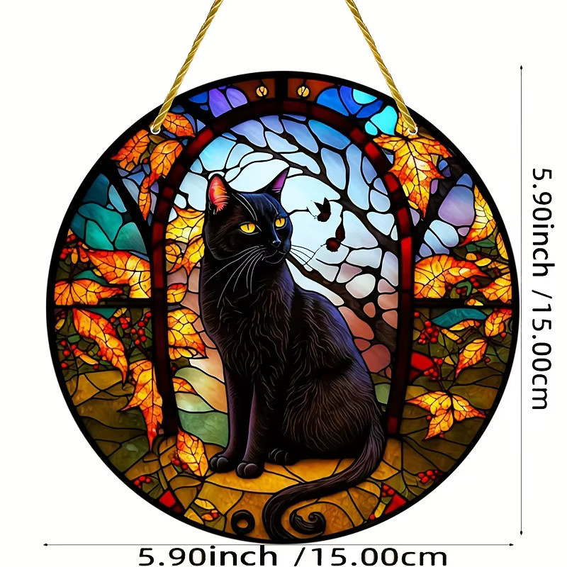 Potdemiel Rundes Acrylschild mit schwarzer Katze als Sonnenfänger und Wandbehang, Durchmesser: 20 cm - Bild 2