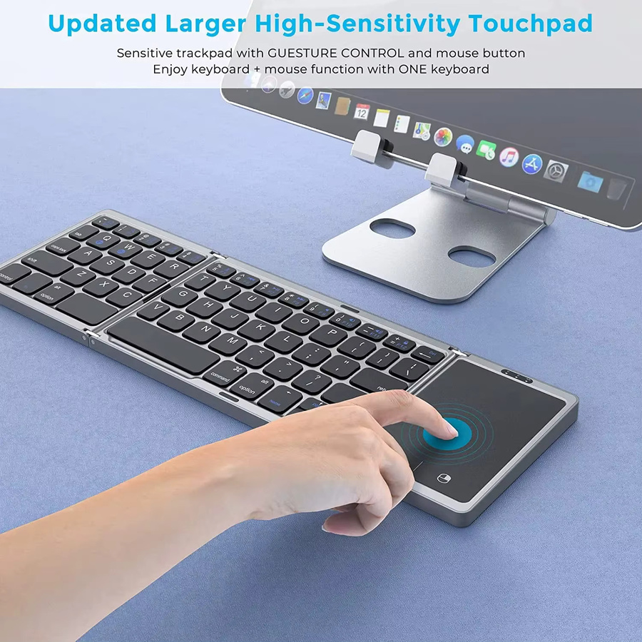 Kebidumei Faltbare Bluetooth 5.1 Mini-Tastatur mit Touchpad in Schwarz für Windows, Android und iOS - Bild 3