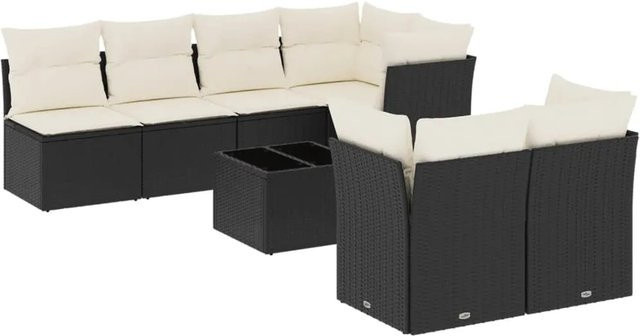 vidaXL 8-tlg Garten-Sofagarnitur mit Kissen aus Poly Rattan in Schwarz - Bild 1