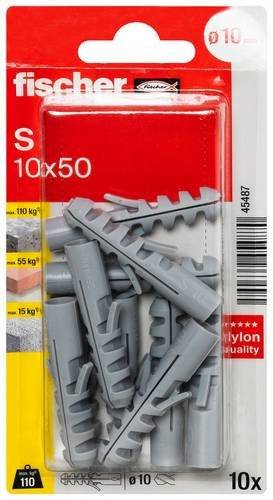 Fischer Spreizdübel S 10 aus Nylon in Grau, Länge: 50 mm, 10 Stück - Bild 1