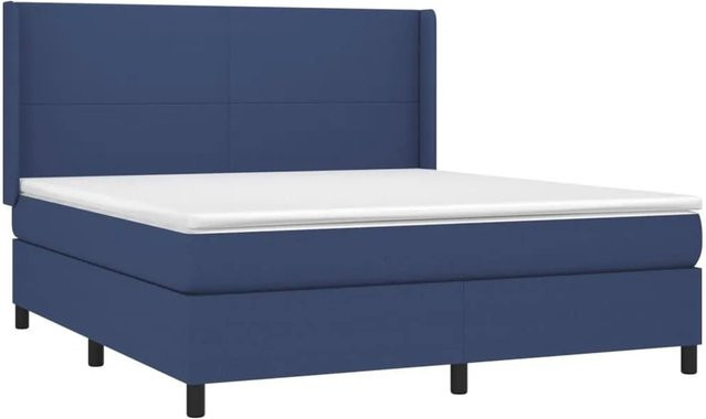 vidaXL Boxspringbett mit Matratze in Blau und Weiß, Hybridbett mit LED-Unterbettbeleuchtung und USB-Anschluss, B/T/H: 160 x 200 cm - Bild 1