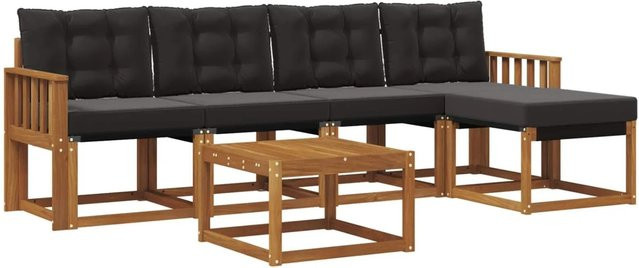 vidaXL Outdoor-Sofagarnitur 6-teilig aus massivem Akazienholz mit Textilene und Kissen in Schwarz und Natur - Bild 1