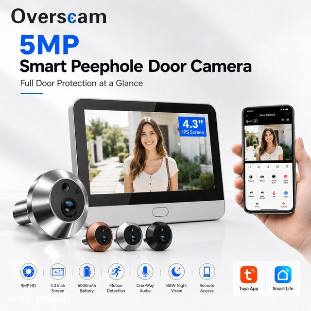 Tuya Smart Life WLAN-Türspion-Kamera mit 5MP Auflösung, 4,3 Zoll LCD-Display, Bewegungserkennung und Nachtsicht für den Fernzugriff - Bild 1