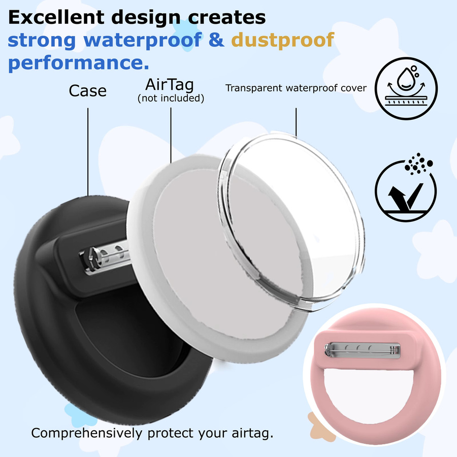 Wasserdichte Silikonhülle für Apple AirTag mit Pin in Schwarz zur Anti-Verlust-Schutz für Rucksack und Gepäck - Bild 2
