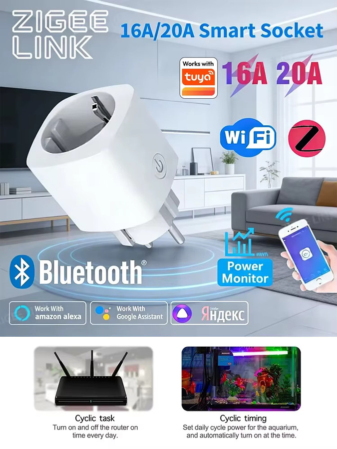 Shine-Tale Intelligente Steckdose WiFi/Zigbee in Weiß mit EU-Stromüberwachung und Timer-Funktion für Tuya Smart Life App, kompatibel mit Alexa und Google Assistant - Bild 3
