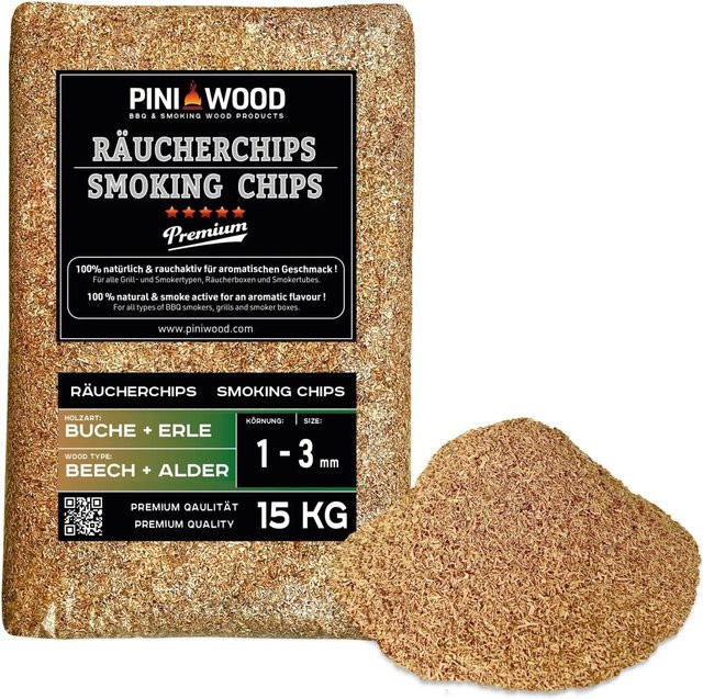 PINI Räucherchips aus Buche und Erle gemischt, 1-3 mm, 15 kg - Bild 1