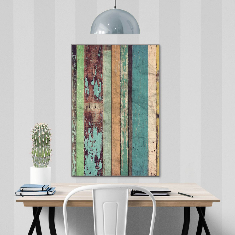 Banjado Glas Magnettafel Motiv Bunte Bretterwand, rahmenlos, Hochformat, Farbe: Mehrfarbig, B/H: 80 x 120 cm - Bild 1