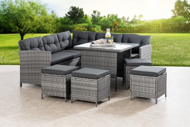 19tlg. Garten-Ecklounge-Set BELANY von HC Garten & Freizeit in Grau mit Auflagen aus UV-beständigem Polyester und Stahlgestell - Bild 1