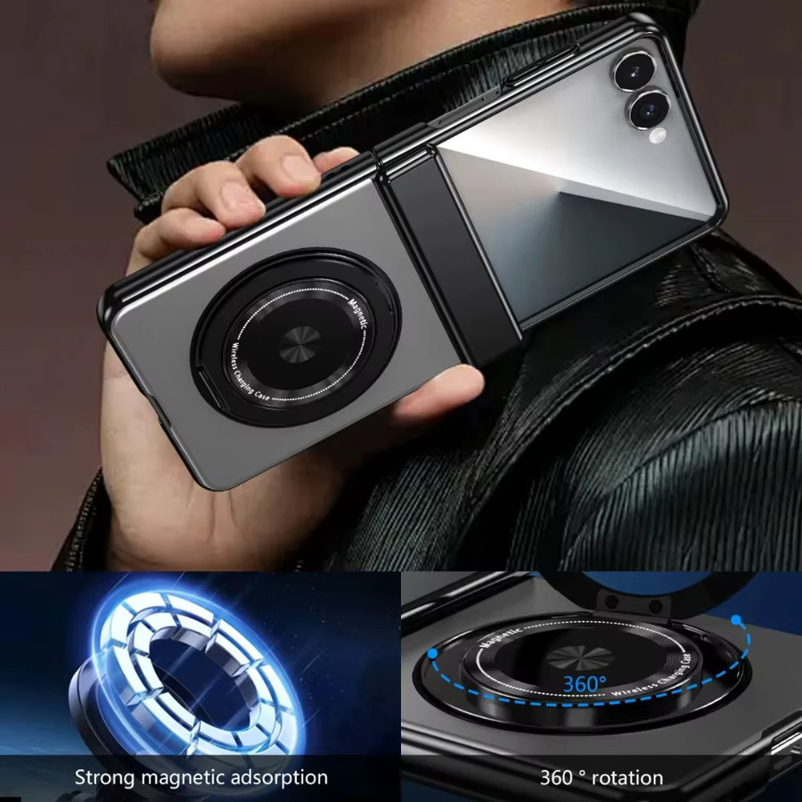 Magnetische Scharnierhülle mit 360 Grad drehbarer Ringhalterung und Schutzfolie für Samsung Galaxy Z Flip 7, FE 6, 5, 4, 3 in Blau oder Schwarz - Bild 4
