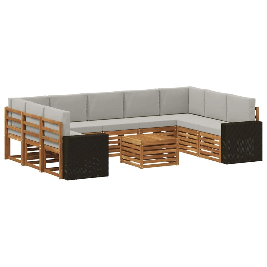 vidaXL Sofagarnitur L-Form aus Massivholz Akazie in Natur und Hellgrau mit abnehmbaren Kissen - Bild 2