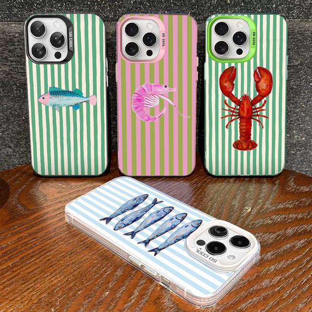 Handyhülle mit Meeresleben-Design Krabben und Hummer für Apple iPhone Modelle, matte Anti-Fall Schutzhülle, Multicolor - Bild 1