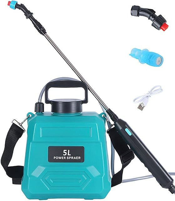 Elektrischer Garten-Rucksacksprüher mit 5L Fassungsvermögen, Blau, Wiederaufladbarer 3,7V Akku mit Typ-C-Ladefunktion und Verstellbarer Düse - Bild 1