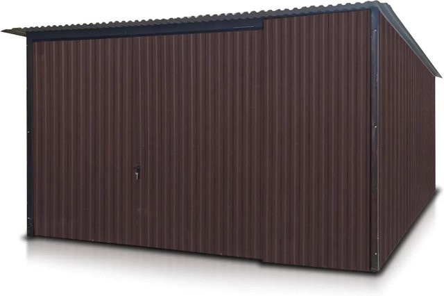 Liderstal Einzelgarage Basic aus Blech mit Pultdach und Doppelflügeltor in Dunkelbraun B: 400 cm, T: 500 cm - Bild 1