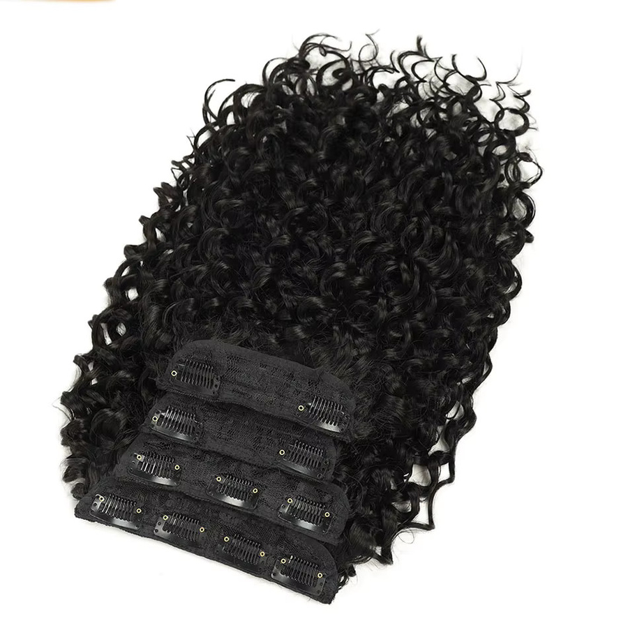 YAKIBEAUTY Clip-in Haarverlängerung, kurze Welle, schwarz, 4 Teile/Satz, Damen - Bild 3