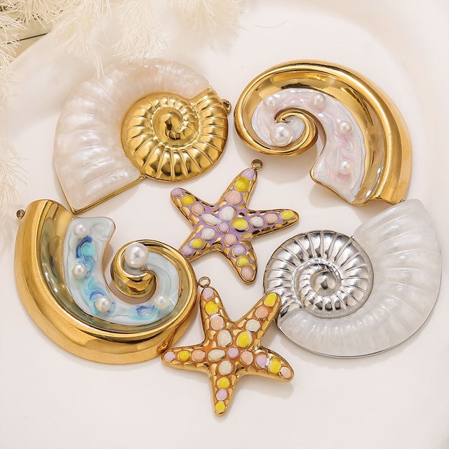 Elomia Charms, Perle, Muschel, Seestern, Edelstahl, Gold, Unisex - Bild 1