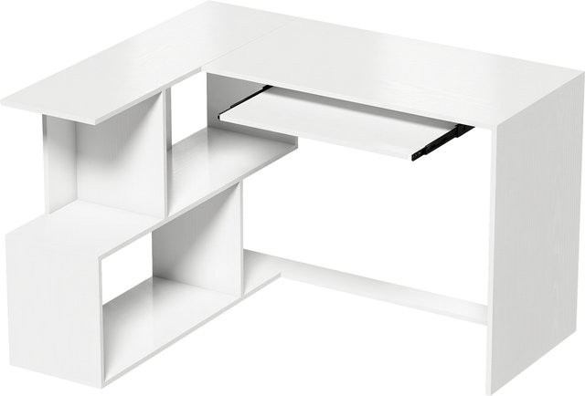 HOMCOM Eckschreibtisch mit Tastaturauszug und 4 offenen Ablagen in Weiß, moderner Computertisch für dein Home Office - Bild 1
