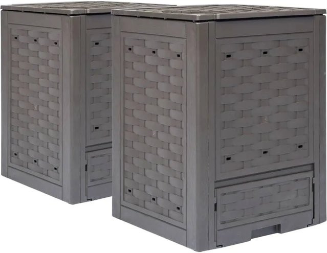 DELUKE MARV Komposter Garten 2er Set Braun, 600L, Kunststoff, B/T/H: 60 x 60 x 83 cm - Bild 1