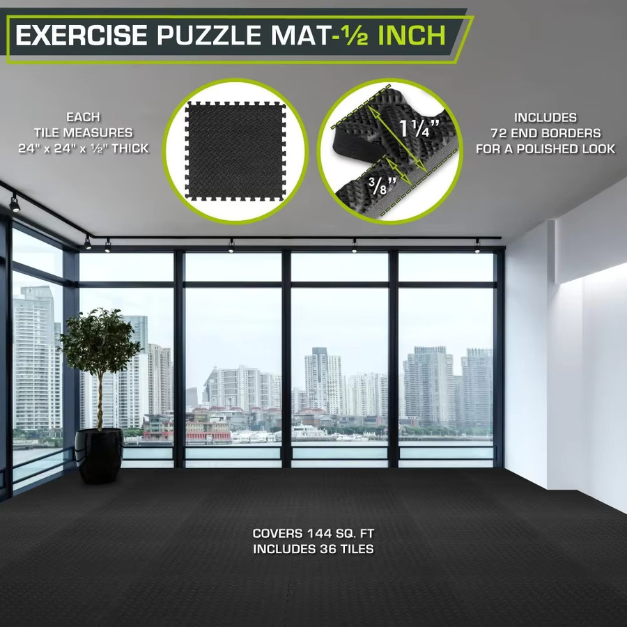 DHDH Anti-Rutsch Sport-Fitness-Matten aus EVA-Schaum in Schwarz, 16 Stück, B/T: 30 x 30 cm - Bild 6
