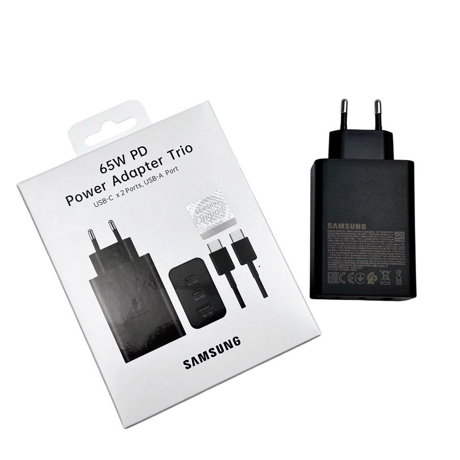 Samsung 65W Ladegerät mit 3 USB-Ports in Schwarz für Galaxy S26 S25 Ultra Plus S24 S23 S22 und Z Flip Serie inklusive 5A Kabel - Bild 2
