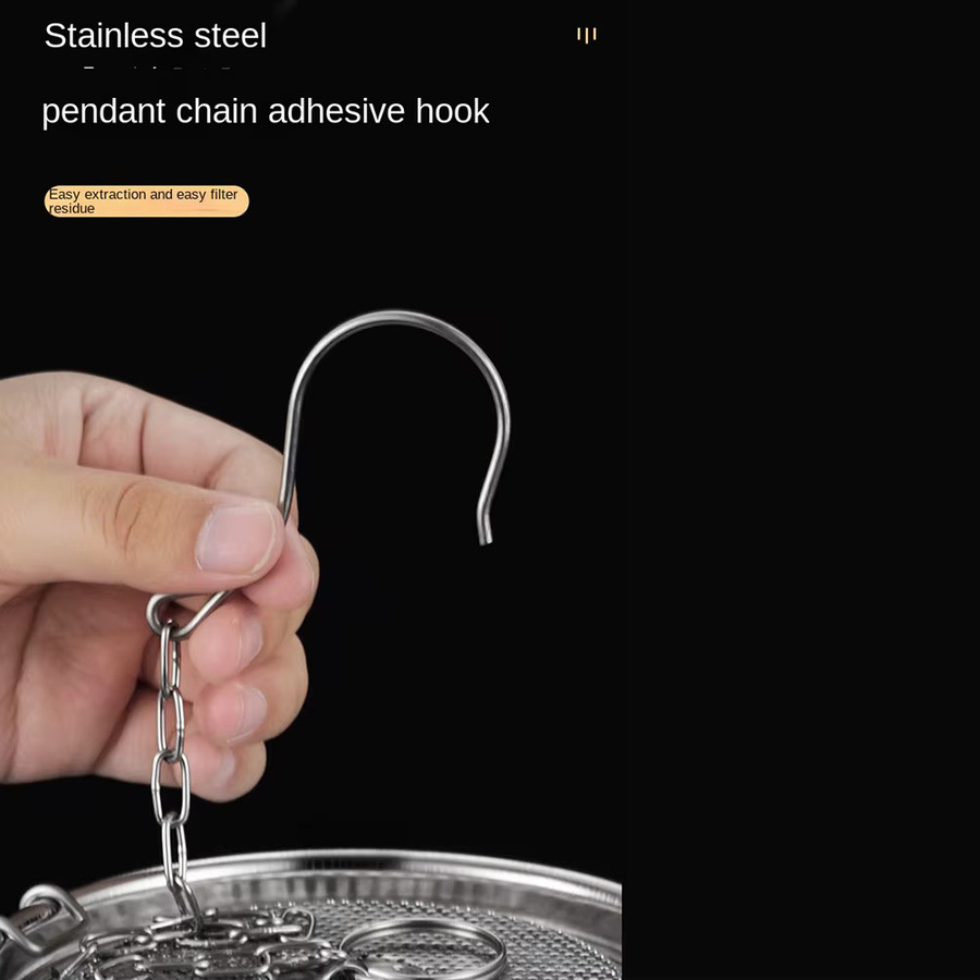 Feinmaschiges Sieb aus Edelstahl mit Deckel und Haken in Silber, runder Siebkorb für Lebensmittel und Kochzubehör - Bild 3