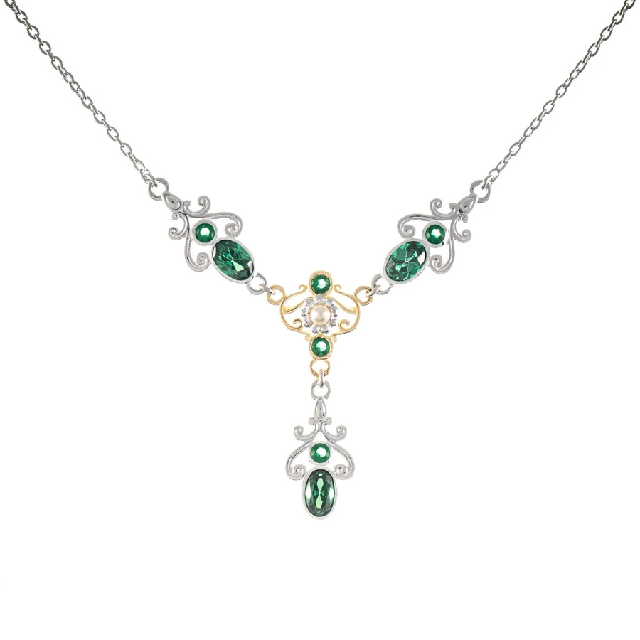 Collier 925 Silber, teilvergoldet, Zirkonia, Perle - Bild 1