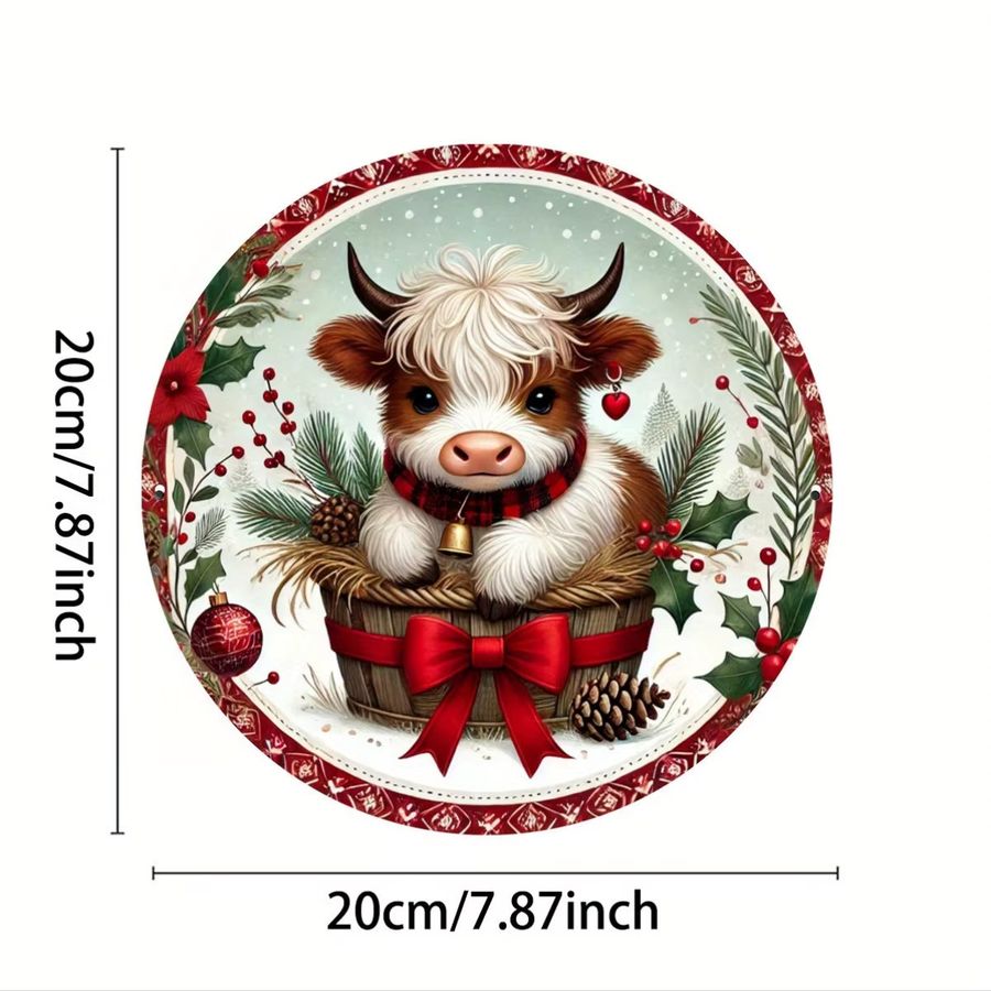 Potdemiel Rundes Metallschild Hochlandkuh Weihnachten Multicolor Durchmesser: 20 cm - Bild 2