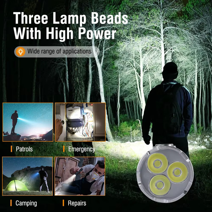 BORUiT ET20 Superhelle LED-Taschenlampe mit 2050 Lumen, wiederaufladbar via Typ C, wasserdichte 6-Modus Campinglaterne in Schwarz - Bild 2