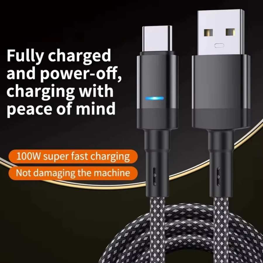 100 W Schnelllade-Datenleitung Typ C aus geflochtenem Nylon in Schwarz für Samsung Xiaomi Huawei - Bild 2