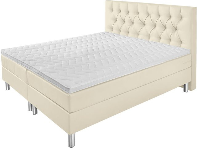 Vega Boxspringbett Premium Chesterfield in Perlweiß mit Kunstleder und Taschenfederkern, B/L/H: 180 x 200 x 69 cm - Bild 1