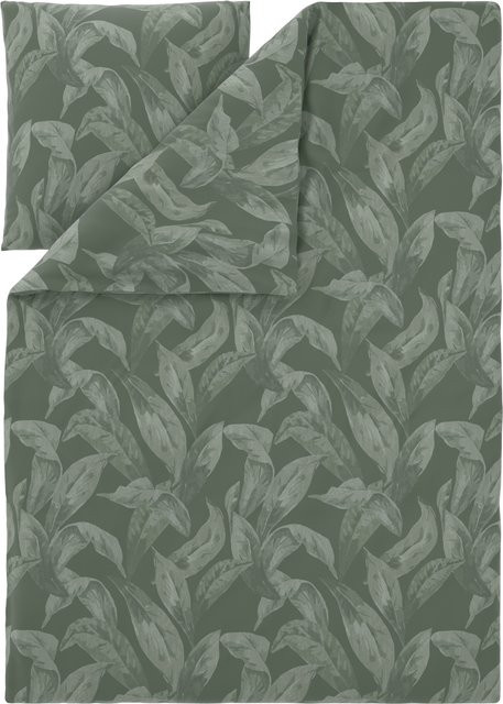 LIVARNO Mako-Satin Bettwäsche Set aus Baumwolle in Grün, Bettbezug 155 x 220 cm und Kissenbezug 80 x 80 cm - Bild 1