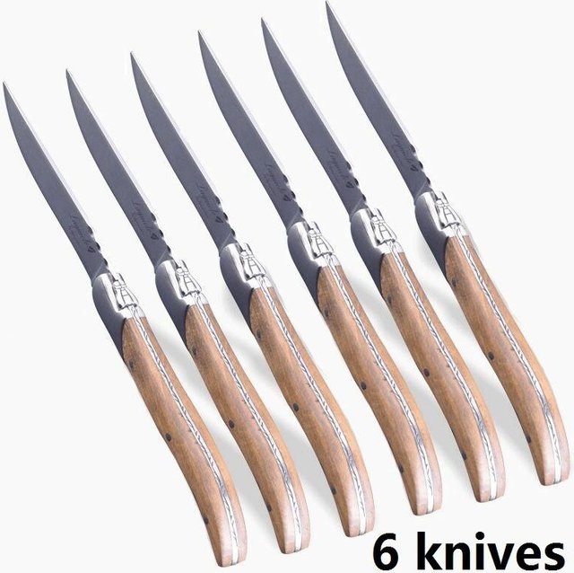 Laguiole von Flyingcolors Besteckset aus 304 Edelstahl und Olivenholz, 6 Stück Steakmesser und Gabeln, Silber - Bild 1
