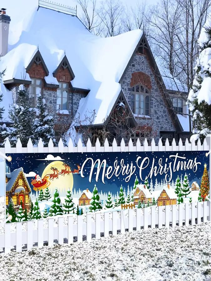 VIKAMA Weihnachtsbanner mit Weihnachtsmann und roter Schleife für Outdoor-Dekoration und Feiern - Bild 5