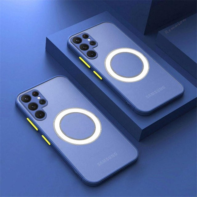 Magnetische Stoßfeste Armor Schutzhülle für Samsung Galaxy S24 S23 S22 S21 S20 Ultra FE Plus in Transparent und Blau - Bild 1