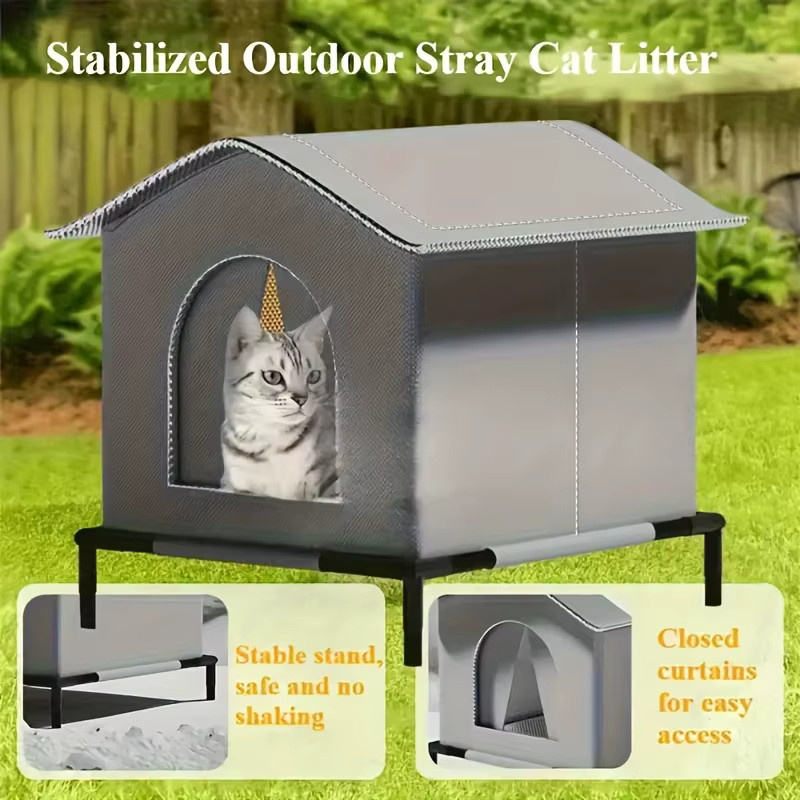 Wasserdichte Katzenhöhle in Grau mit Matte, faltbare Sommer-Kühlunterkunft für Katzen und kleine Hunde - Bild 4